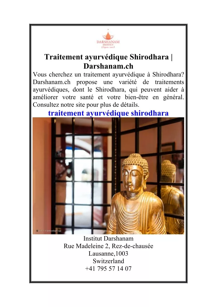 traitement ayurv dique shirodhara darshanam