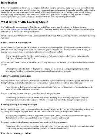 Understanding the VARK Learning Styles: Visual, Auditory, Reading/Writing, and K