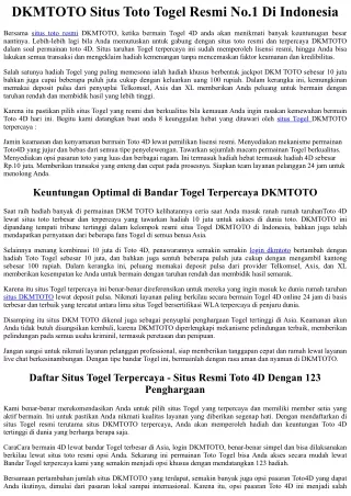 DKMTOTO Situs Toto Togel Resmi No.1 Di Indonesia