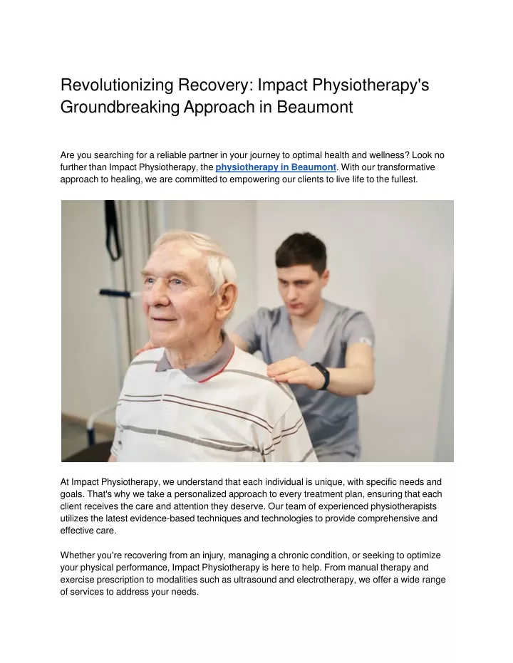 revolutionizing recovery impact physiotherapy