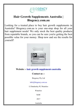 Hair Growth Supplements Australia  Biogency.com.au