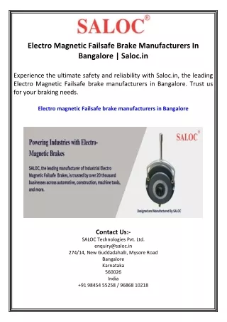 Electro Magnetic Failsafe Brake Manufacturers In Bangalore Saloc.in