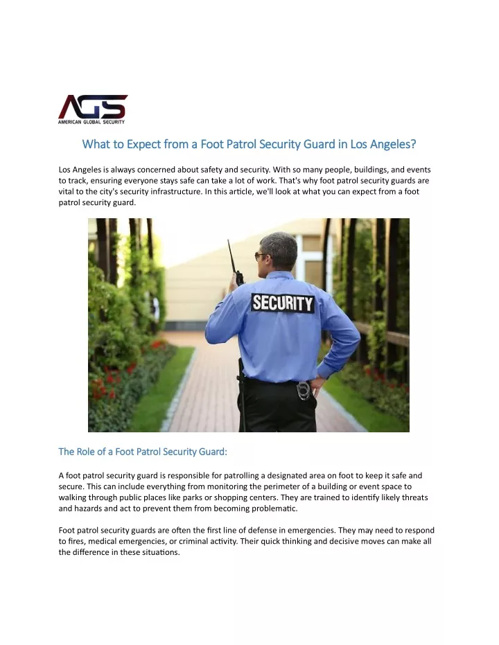 what to expect from a foot patrol security guard