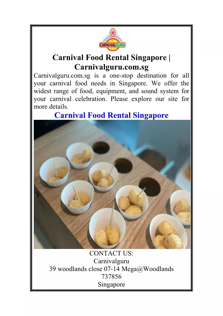 carnival food rental singapore carnivalguru