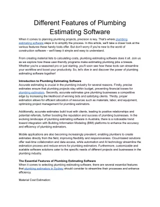 Different Features of Plumbing Estimating Software