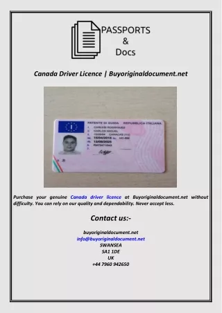 Canada Driver Licence  Buyoriginaldocument.net