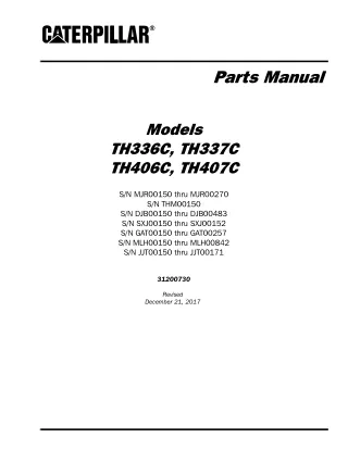 Caterpillar Cat TH336C, TH337C, TH406C, TH407C Telehandler Parts Catalogue Manual Instant Download