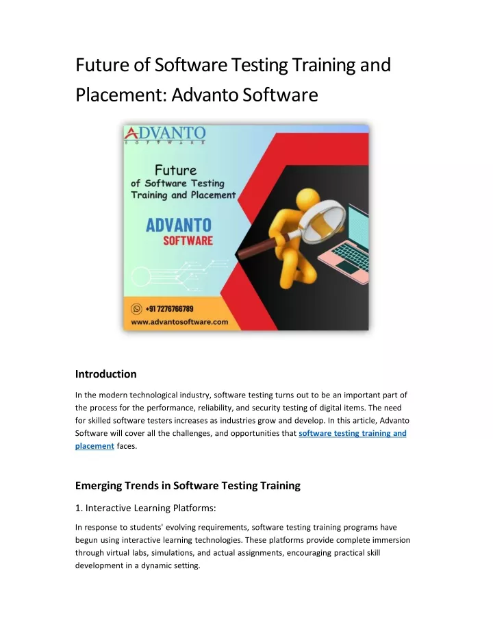 future of software testing training and placement advanto software