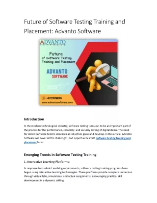 Future of Software Testing Training and Placement Advanto Software