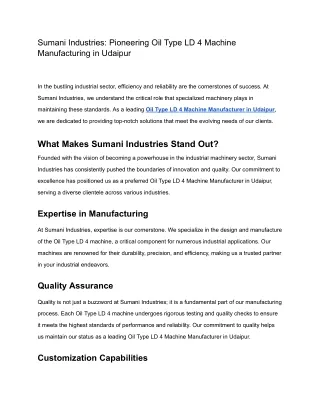 sumani industries pioneering oil type