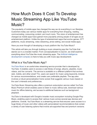 How Much Does It Cost To Develop Music Streaming App Like YouTube Music
