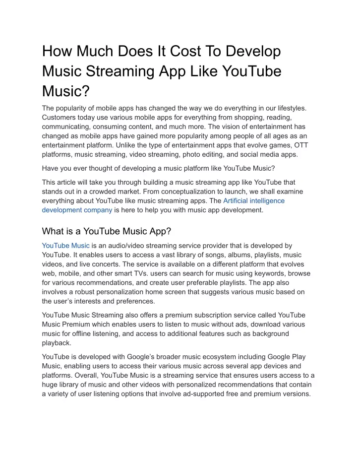 how much does it cost to develop music streaming