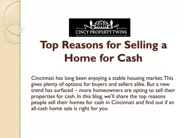 top reasons for selling a home for cash