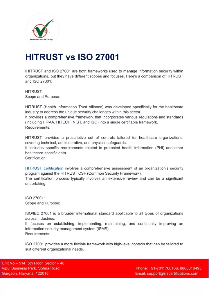 hitrust vs iso 27001