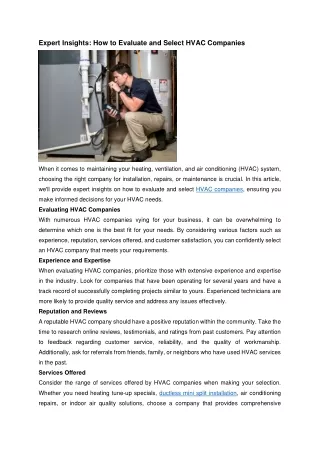 Expert Insights How to Evaluate and Select HVAC Companies