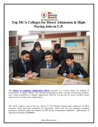 Top MCA Colleges for Direct Admission & High-Paying Jobs in U.P.
