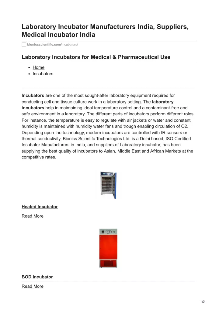 laboratory incubator manufacturers india