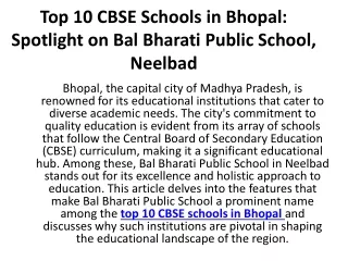 Top 10 CBSE Schools in Bhopal: Spotlight on Bal Bharati Public School, Neelbad