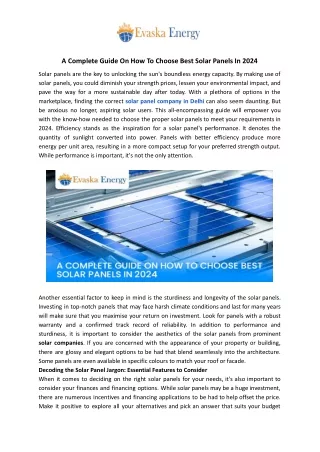 A Complete Guide On How To Choose Best Solar Panels In 2024