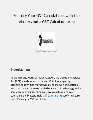 Simplify Your GST Calculations with the Masters India GST Calculator App