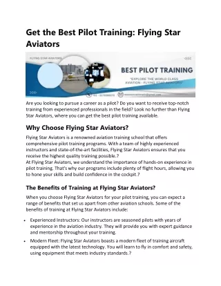 Get the Best Pilot Training