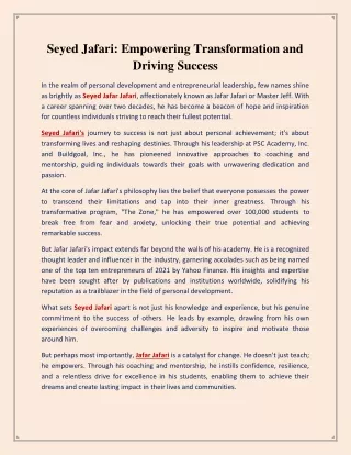 Seyed Jafari Empowering Transformation and Driving Success