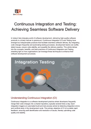 Continuous Integration and Testing: Achieving Seamless Software Delivery