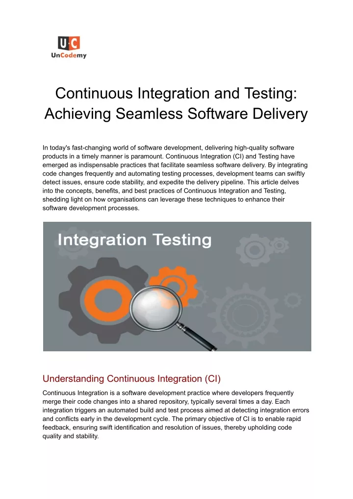 continuous integration and testing achieving