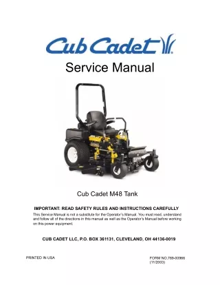 Cub Cadet M48 Tank Service Repair Manual