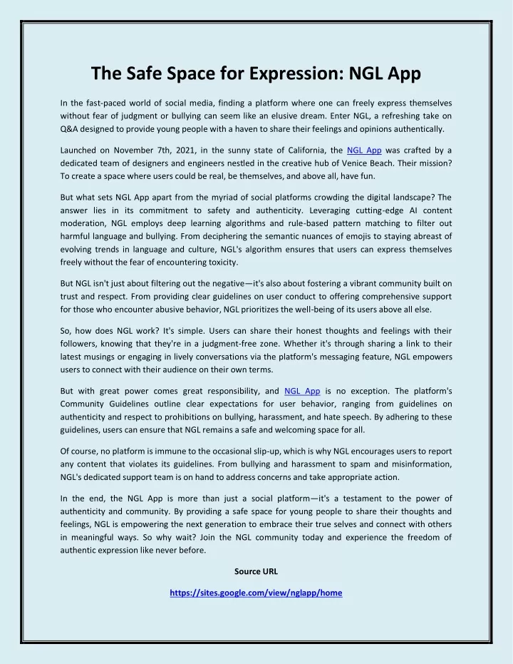 the safe space for expression ngl app