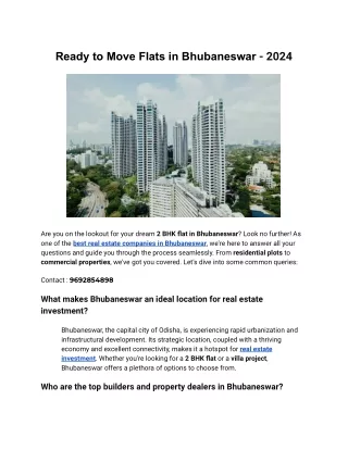 Ready to Move Flats in Bhubaneswar - 2024