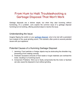 From Hum to Halt: Troubleshooting a Garbage Disposal That Won’t Work
