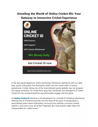 Unveiling the World of Online Cricket IDs: Your Gateway to Immersive Cricket Exp