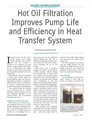 Hot Oil Filtration Improves Pump Life and Efficiency in Heat Transfer System
