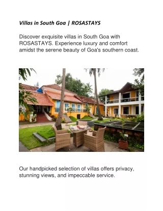 Villas in South Goa | ROSASTAYS