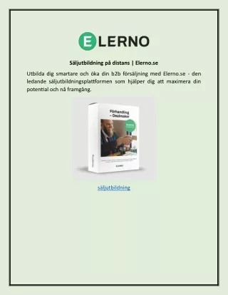 Säljutbildning på distans | Elerno.se