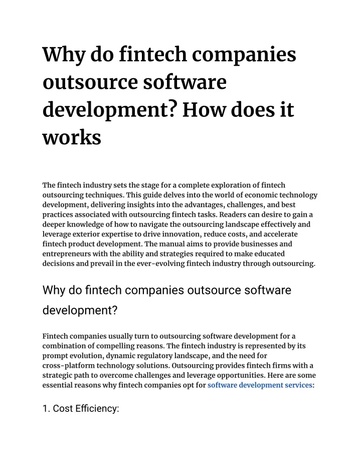 why do fintech companies outsource software