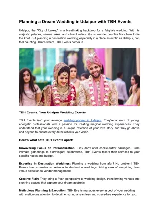 Planning a Dream Wedding in Udaipur with TBH Events
