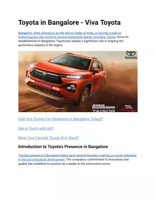 Toyota in Bangalore - Viva Toyota