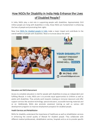 NGO Working for Disabled People in India