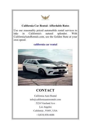 California Car Rental Affordable Rates
