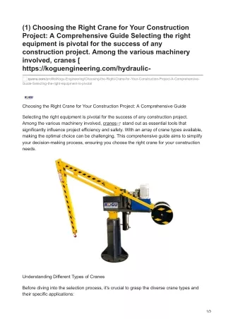 Choosing the Right Crane for Your Construction Project A Comprehensive Guide Selecting the right