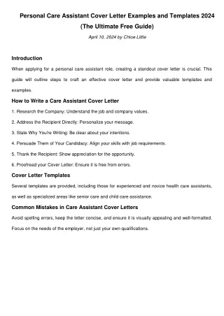 Care Assistant Cover Letter Guide 2024