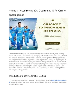 Online Cricket Betting ID _ Get Betting Id for Online sports games
