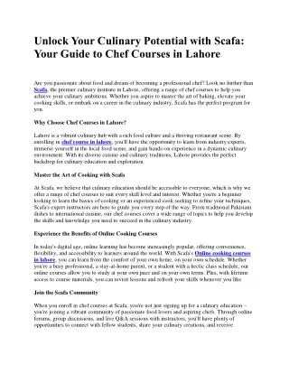 Chef course in lahore - Scafa
