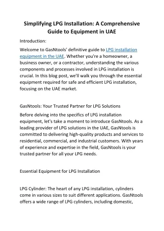 Simplifying LPG Installation