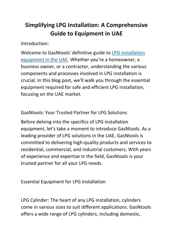 simplifying lpg installation a comprehensive