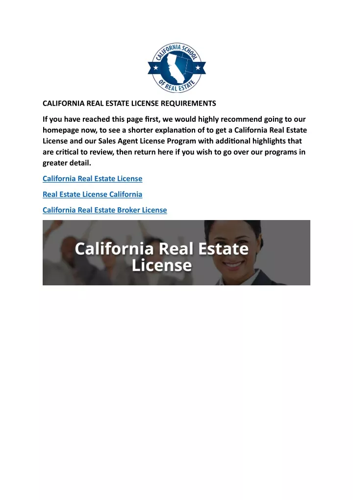 california real estate license requirements