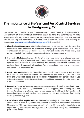 The Importance of Professional Pest Control Services in Montgomery, TX