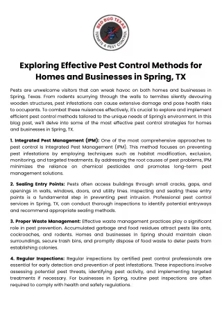 Exploring Effective Pest Control Methods for Homes and Businesses in Spring, TX